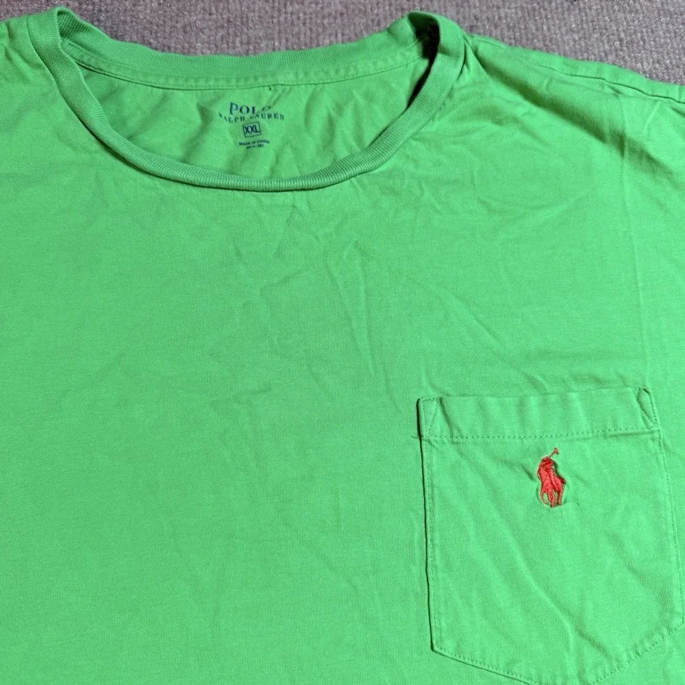 Polo‎ Ralph Lauren XXL Shirt Mens Green Pocket Tee Red Pony Logo Cotton 2XL